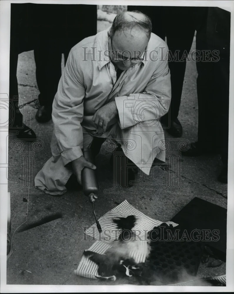 1964 Press Photo Wes J Budziszewski, shows mattress County Purchasing, Wauwatosa
