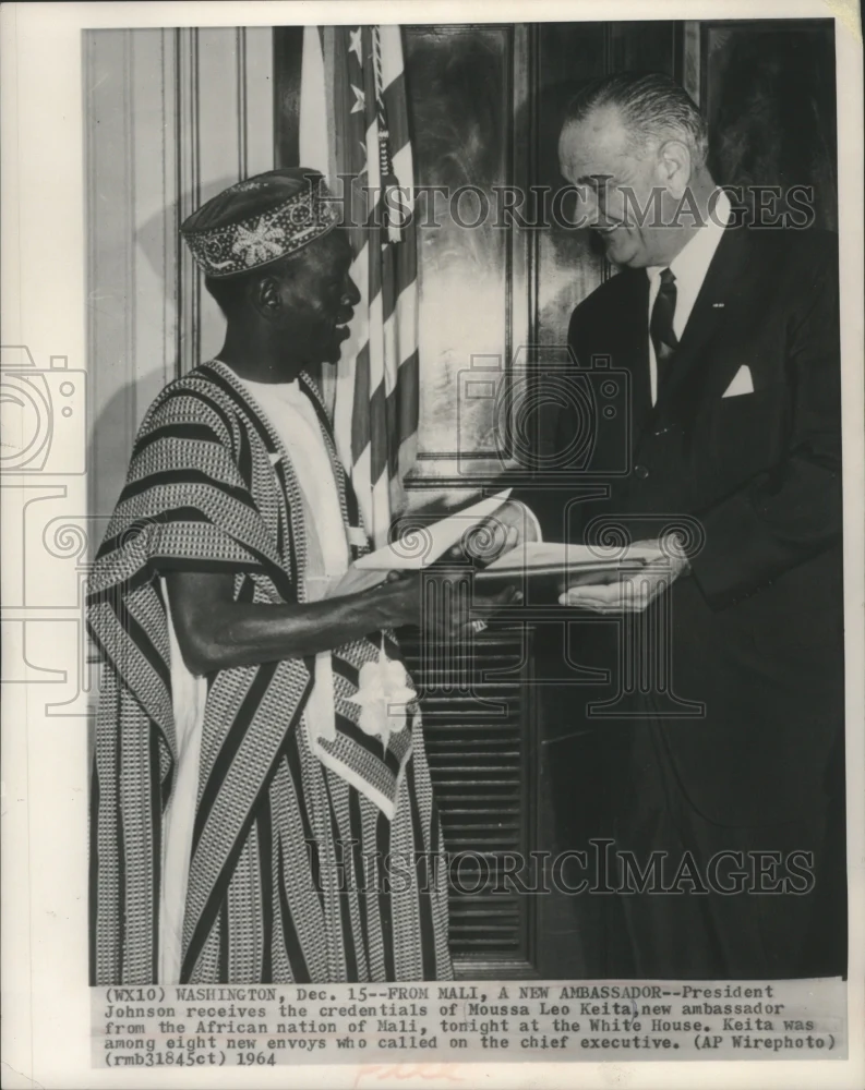 1964 Press Photo President Johnson meets Moussa Leo Keita at the White House