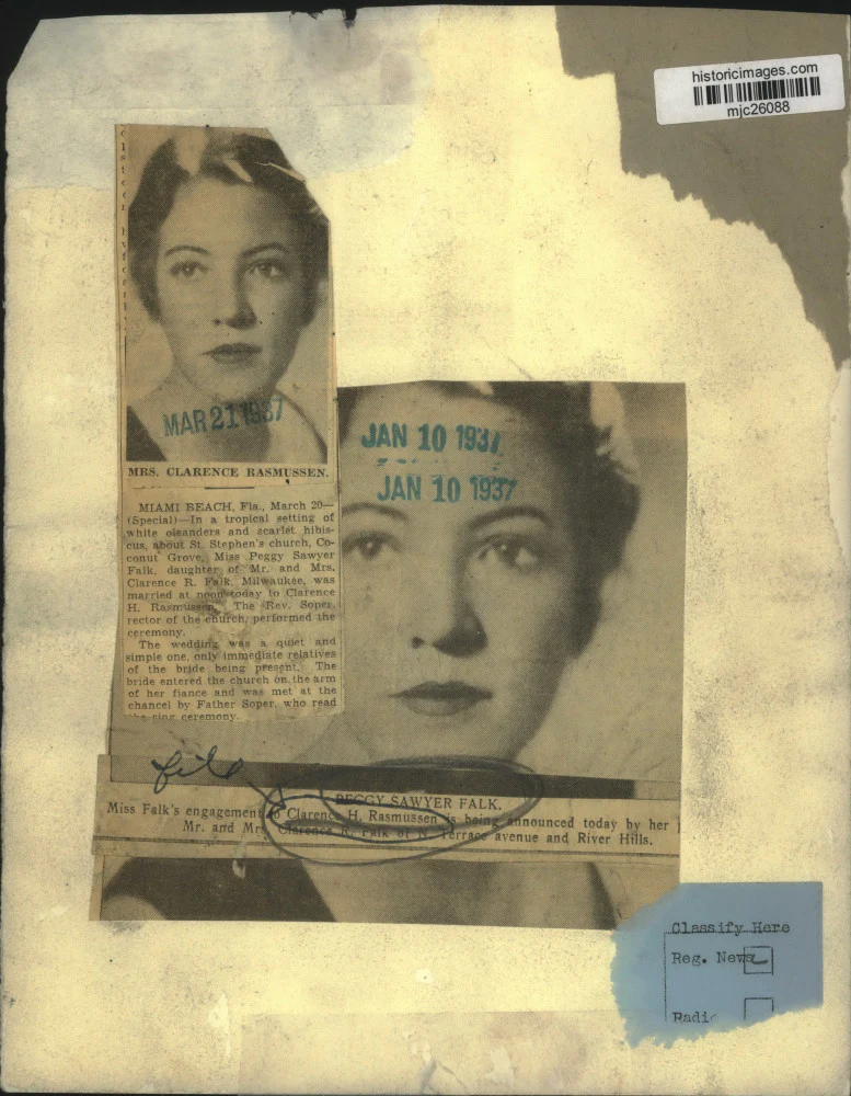 1937 Press Photo Miss Falk's engagement to Clarence H. Rasmussen, Milwaukee, Wis - Image 2