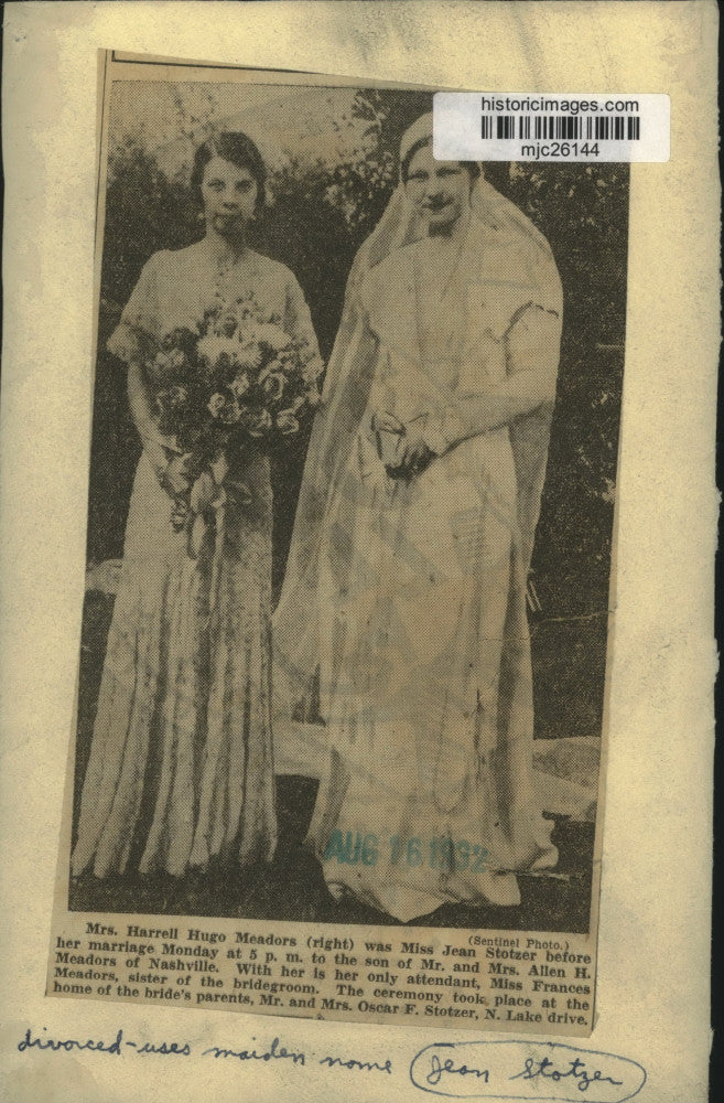 1932 Press Photo Jean Stotzer on her wedding day & Frances Meadows, Wisconsin - Image 2