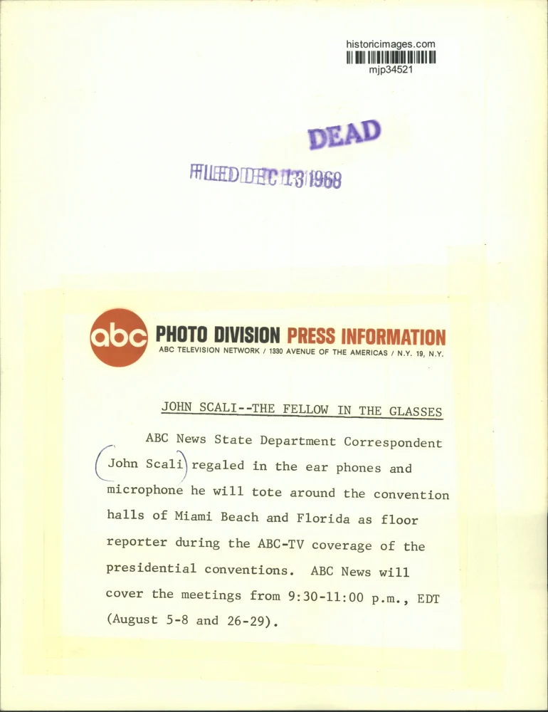 1968 Press Photo John Scala, ABC News State Department Correspondent - mjp34521 - Image 2