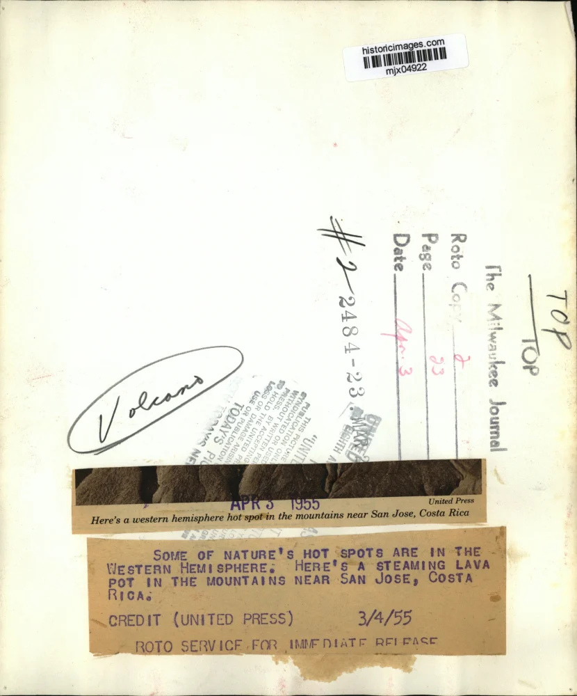 1955 Press Photo Volcano near San Jose, Costa Rica - mjx04922 - Image 2