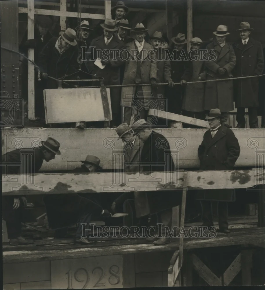1929 Press Photo Cornerstone was laid by William E. McCarty and John Messmer.
