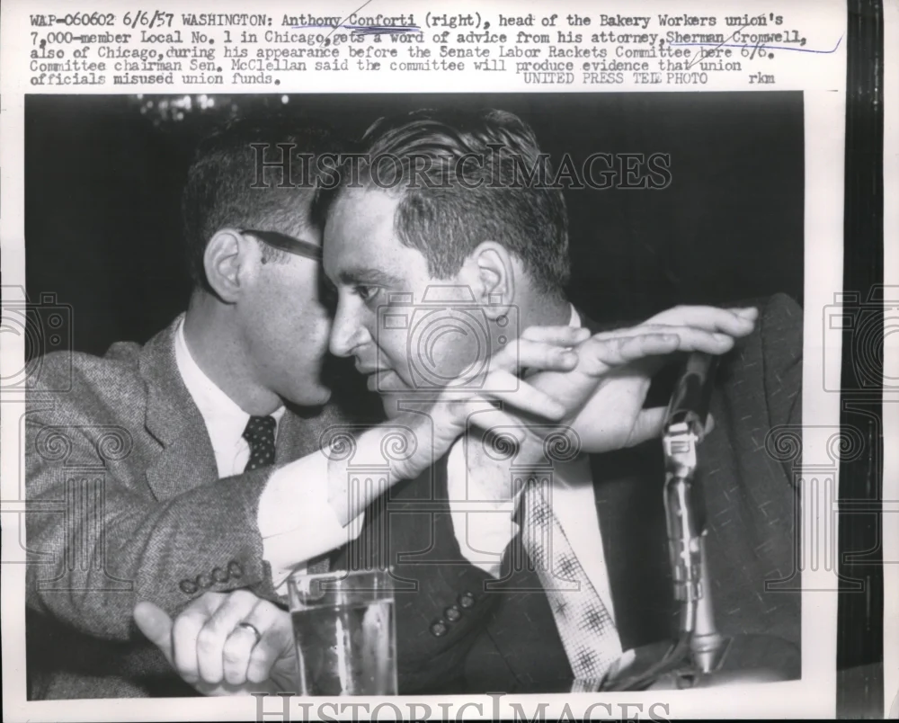 1957 Press Photo Anthony Conforti Bakery Worker's Union Sherman Cromwell