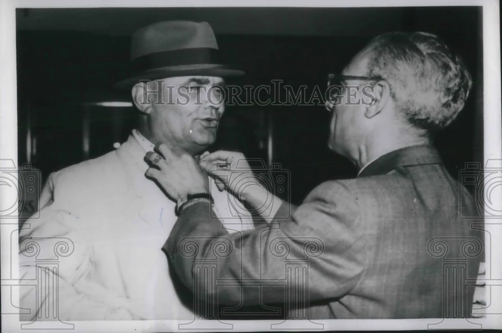 1955 Press Photo Russian Farm Delegate Petr Svechnikov Measured For Shirt