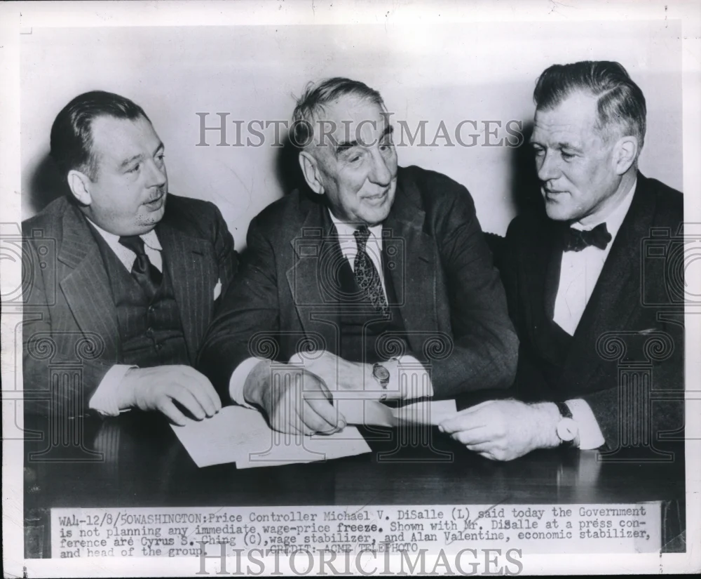 1950 Press Photo Price Controller M. DiSalle, Cyrus Ching, Alan Valentine