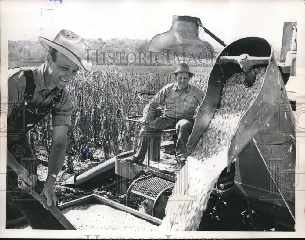 1961 Press Photo Carl & Chester Spray Jr as they load corn crop at their Ind fa