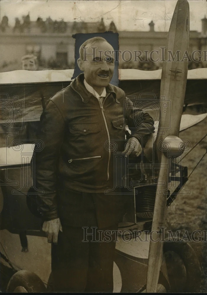 1935 Press Photo Inventor Henri Miguet Pictured Next To One Of His Airplanes