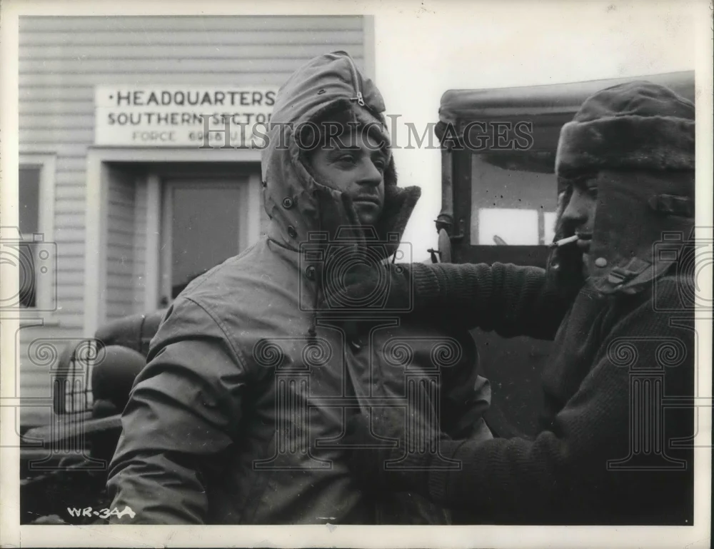 1942 Press Photo Men Button Up Coats Before Ride On New British Columbia Highway