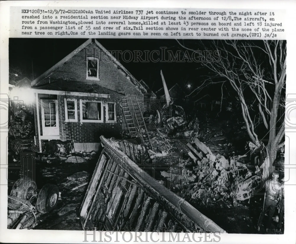 1972 Press Photo Chicago United Airlines jet crashed in a residential area