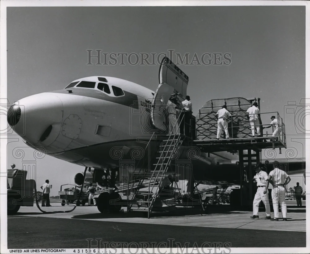 1966 Press Photo United Airlines Jet is being finished out