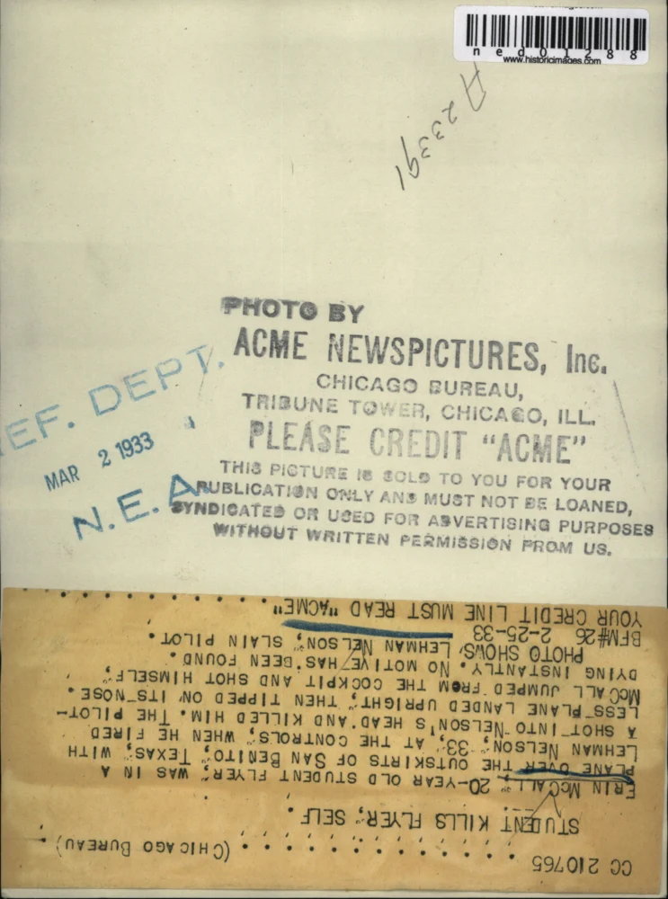1933 Press Photo "Student kills flyer, self" Lehman Nelson - Image 2
