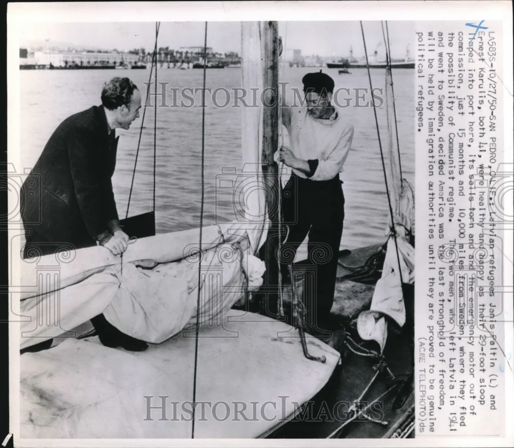 1950 Press Photo San Pedro Calif Latvian refugees J Paltin,E Karulis on their sl