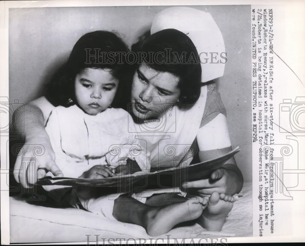 1952 Press Photo Roberta Reny relaxes with nurse Mary Jane Weir