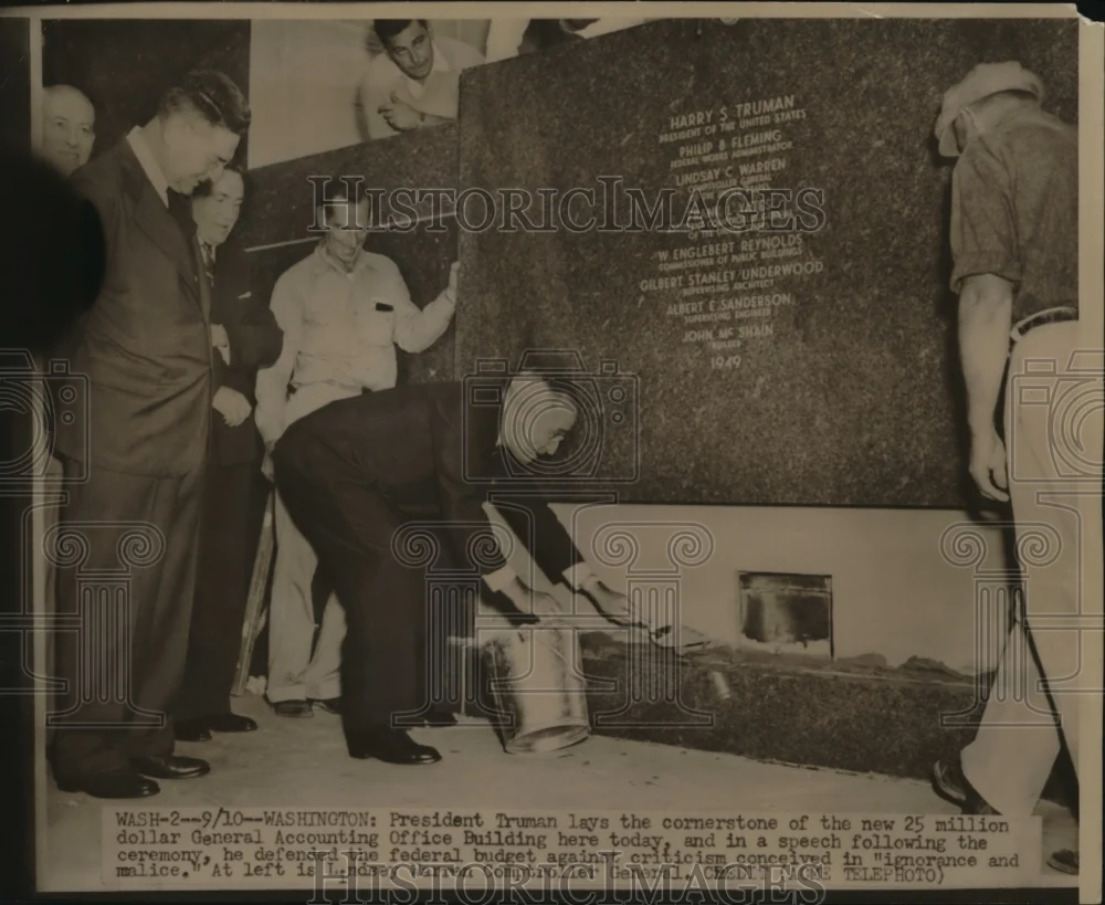 1951 Media Photo President Truman Lays General Accounting Office Cornerstone