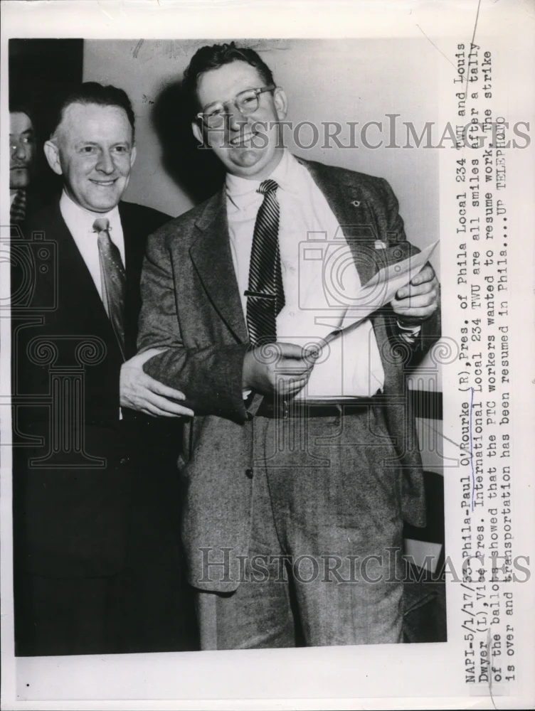1953 Press Photo Philadelphia Paul O'Rourke pres of Local 234 TWU & L Dwyer