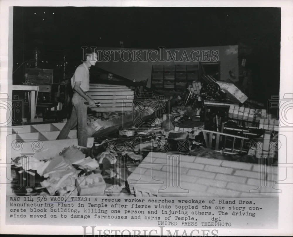 1955 Media Photo Waco Texas Rescue worker searches wreckage of Bland