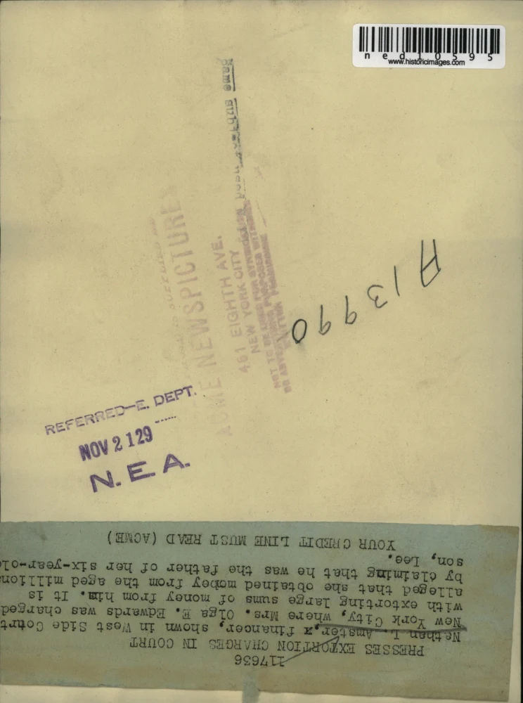 1929 Media Photo Financer Nathan Amster on extortion charges to Mrs Olga Edwards - Image 2