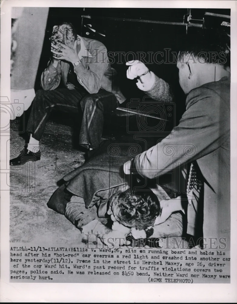 1951 Press Photo Atlanta Ga Bill Ward after his auto crashed into another