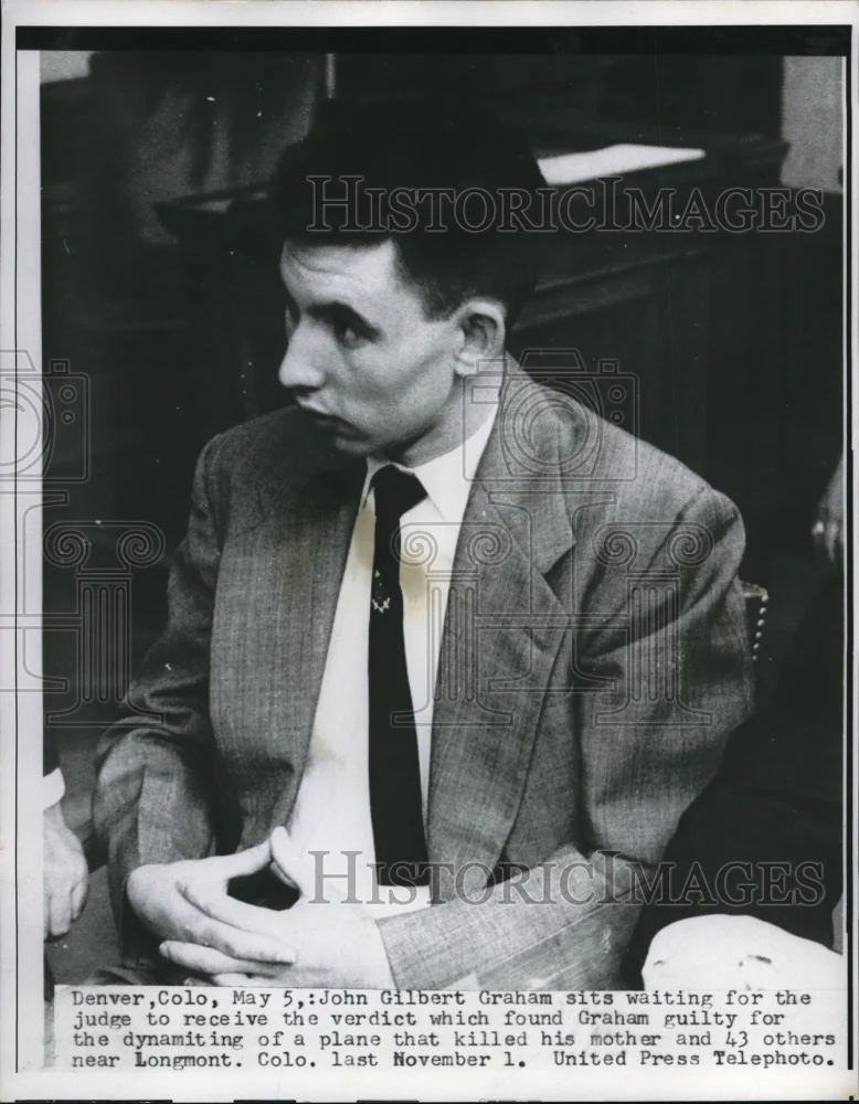 1956 Press Photo Denver Colorado John Gilbert Graham Guilty Verdict Judge Plane