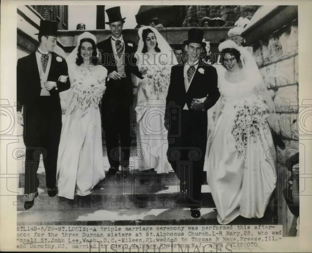 1948 Press Photo Mary & D. Lee, Eileen & T.B. Maue & Dorothy with E.L. Wallace