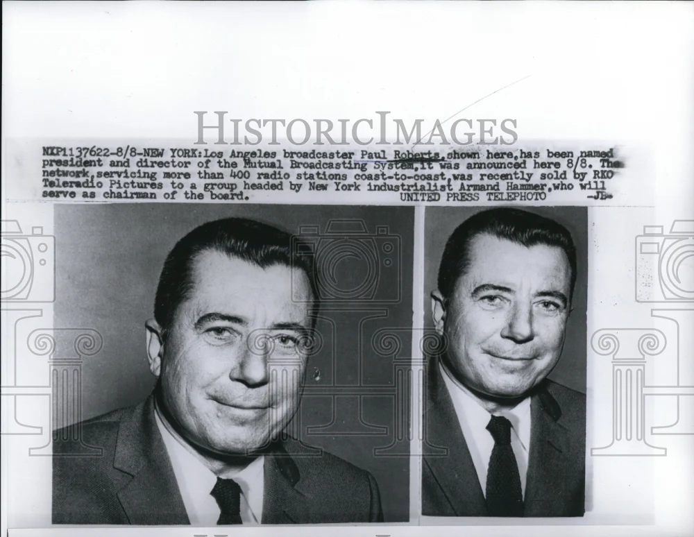 1957 Press Photo New York Los Angeles Paul Roberts Radio Station Armand Hammer