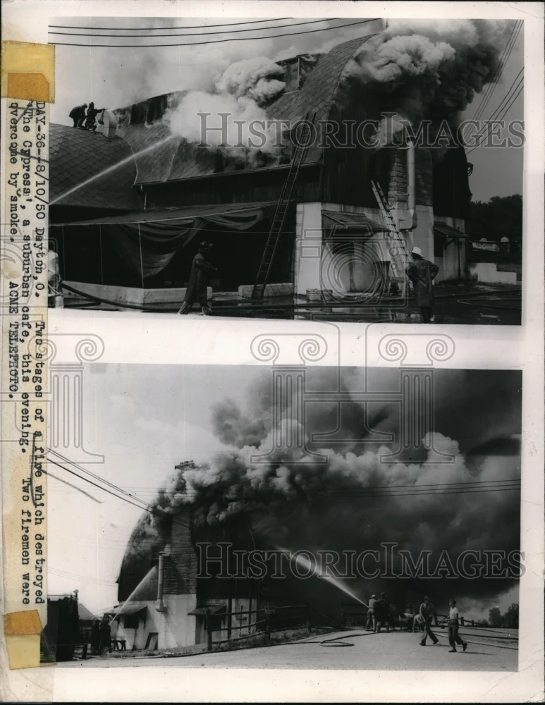 1950 Press Photo The Stages Of Fire Which Destroyed The Cypress Suburban Cafe