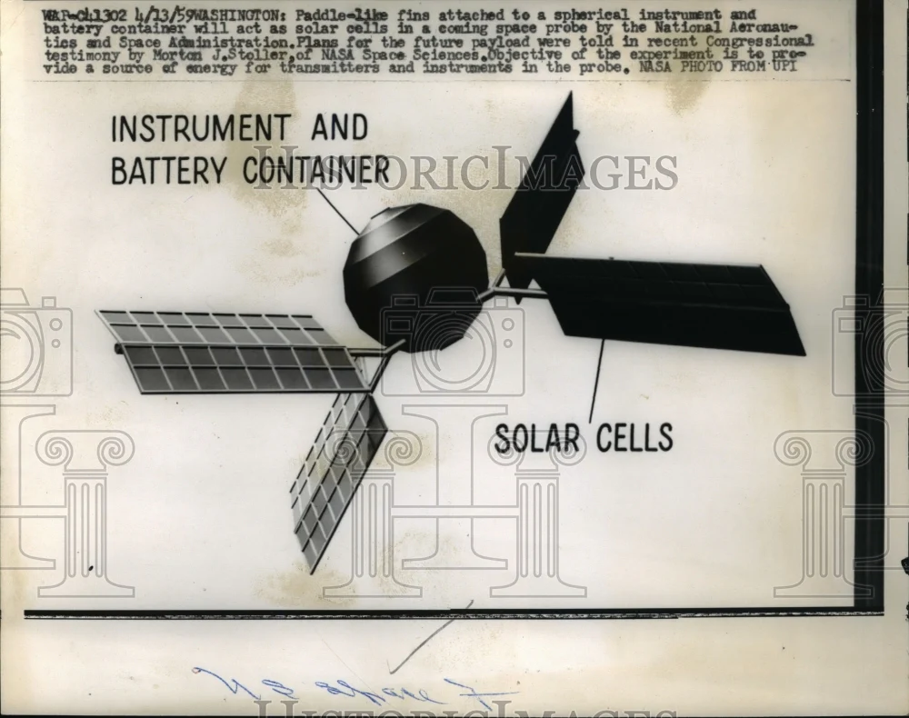 1959 Press Photo Paddle like fins and battery container as solar cells by NASA