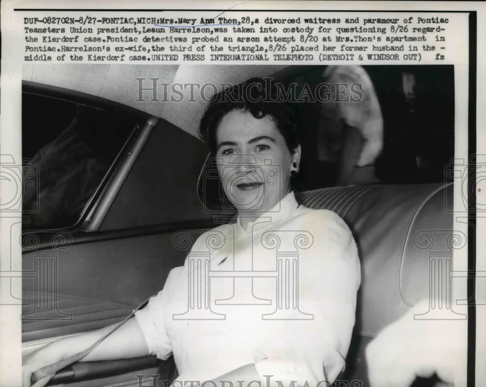 1958 Press Photo Mary Ann Thon, Leaun Harrelson Mistress, Kierdorf Case Suspect