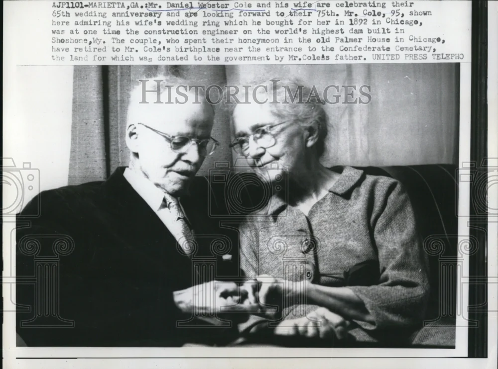 1958 Press Photo Mr Daniel Webster Cole & wife on 65th Wedding Anniversary