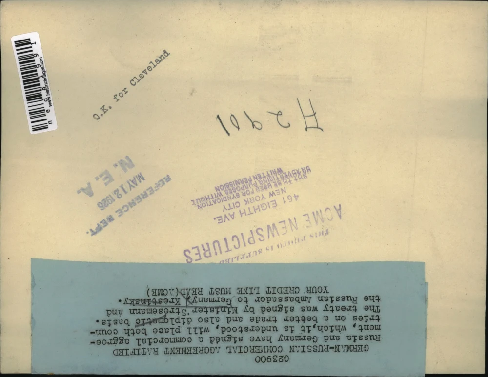 1926 Press Photo Commercial agreement signed by Russia and Germany - Image 2