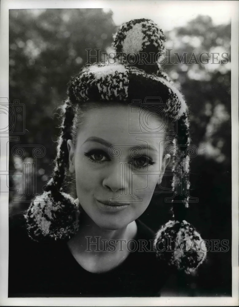 1962 Press Photo Pillbox Hat Topped with Large Pompom and Side Pompoms