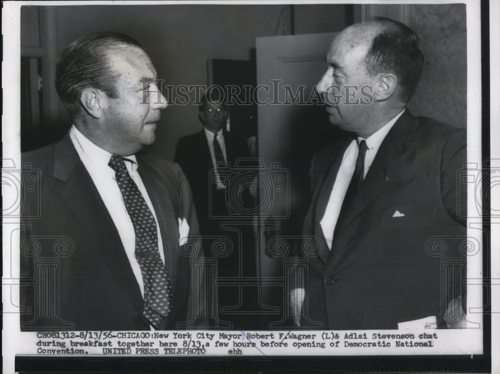 1956 Press Photo Mayor Robert F. Wagner & Adlai Stevenson at Convention