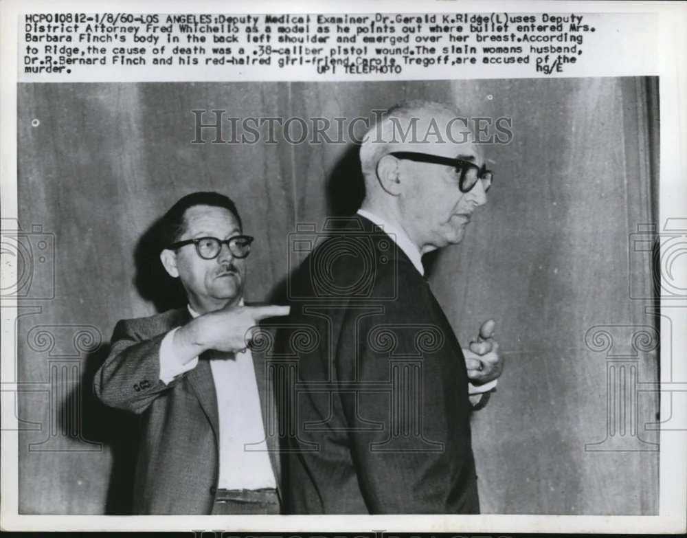 1960 Press Photo Medical Examiner Dr. Gerald K. Ridge, D.A. Fred Whichello