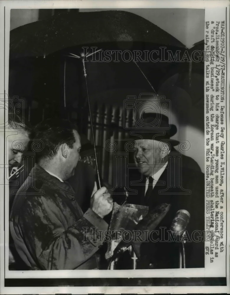 1957 Press Photo Defense Secretary Charles E Wilson After Conference Pres Eisenh