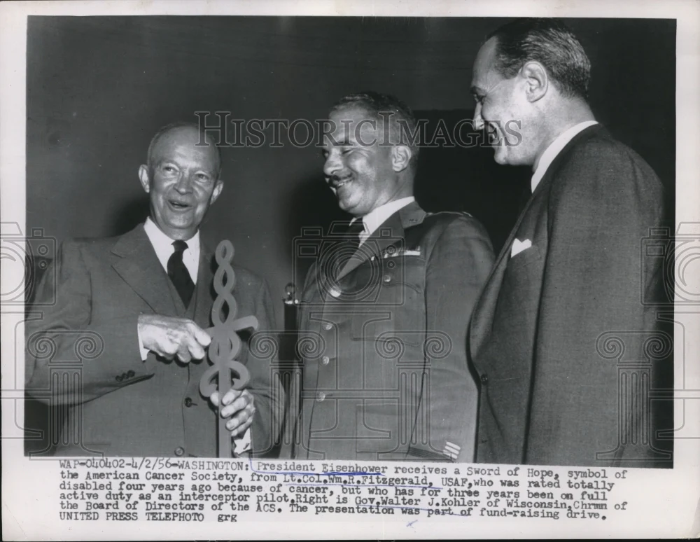 1956 Press Photo President Eisenhower, William R. Fitzgerald, Walter J. Kohler