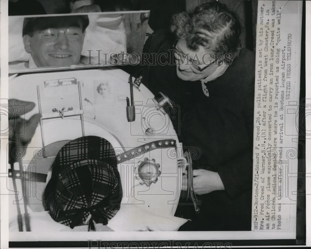 1953 Press Photo Edward F. Creed Polio Patient in Iron Lung - nee27584