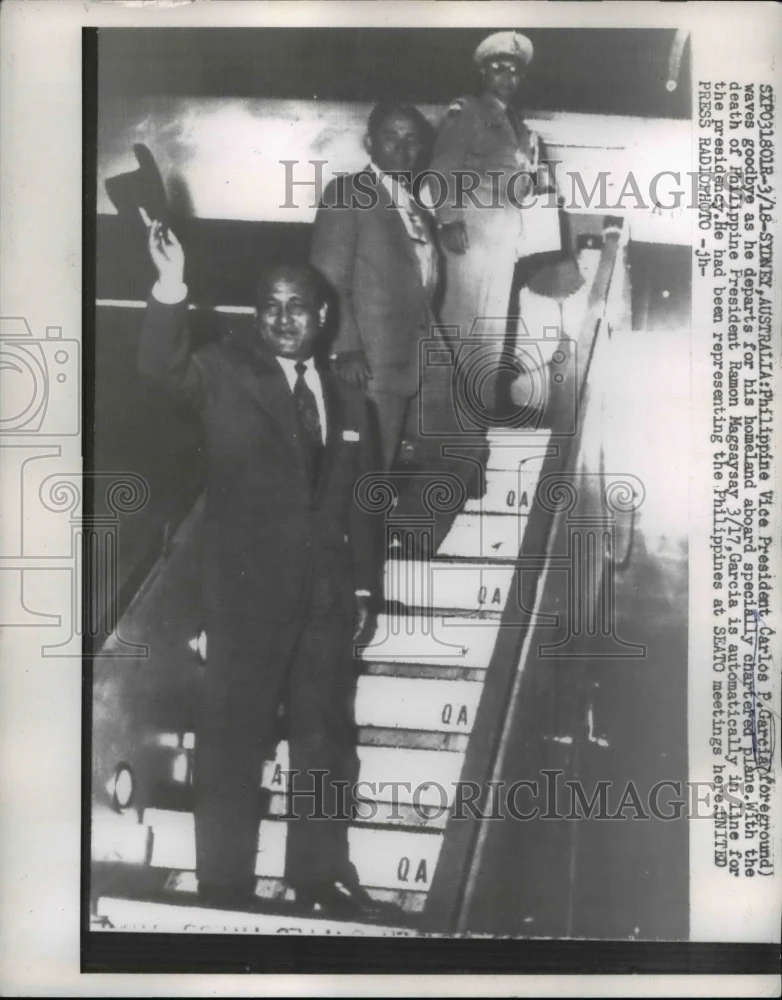 1957 Press Photo Phillipine Vice President Carlos P. Garcia, Ramon Magsaysay