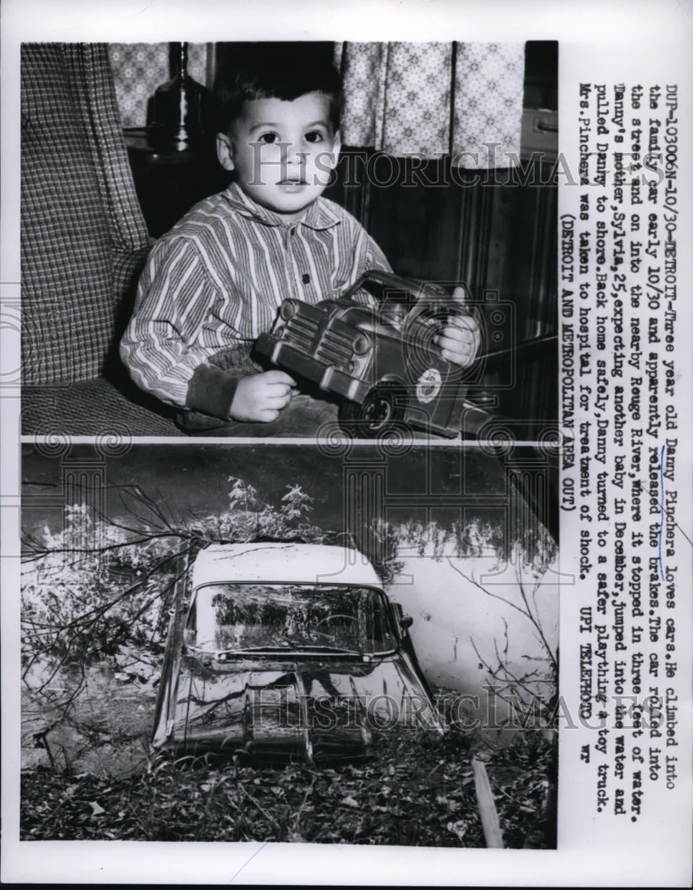 1959 Press Photo Danny Pinchera, released cars breaks, Baon Rouge River