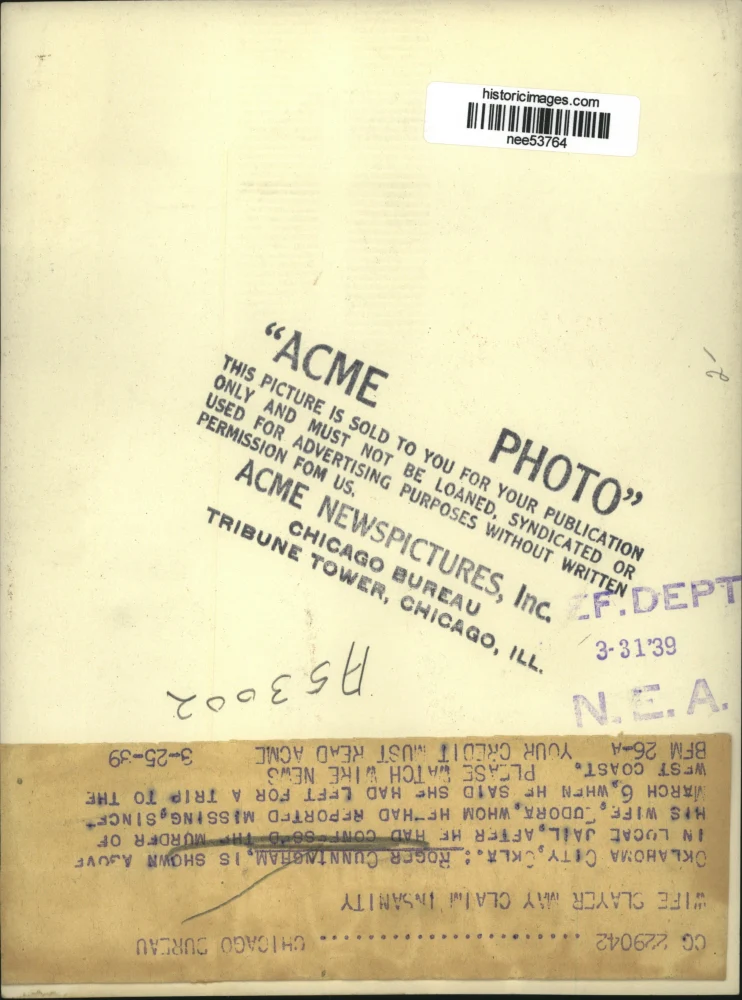 1939 Press Photo Roger Cunningram in Jail For Killing Wife Eudora - nee53764 - Image 2