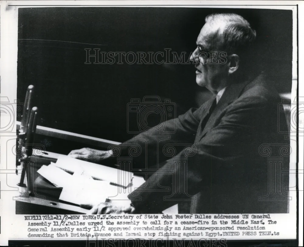 1956 Press Photo Sec of State John Foster Dulles addressing the UN - nee59169