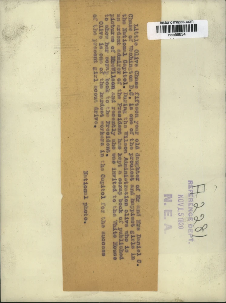 1920 Press Photo Olive Chase Daughter Of Mr And Mrs Daniel C Of Washington DC. - Image 2