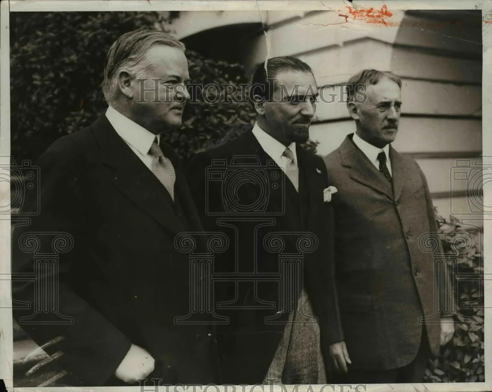 1931 Press Photo President Herbert Hoover, Minister Dino Grandi, Henry L Stimson