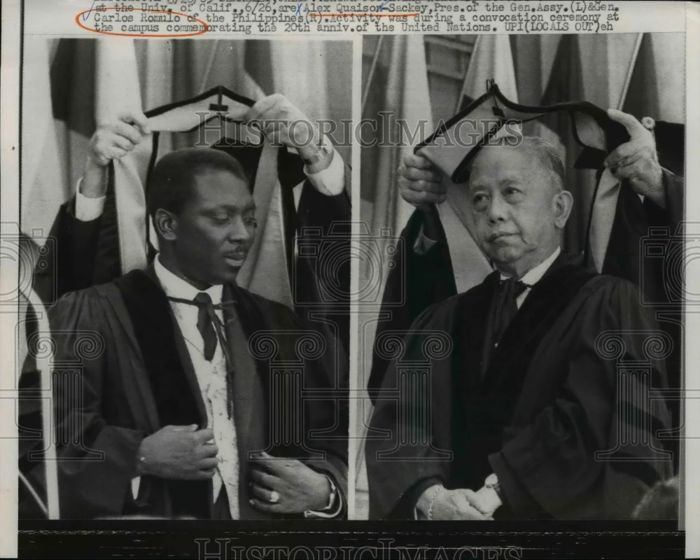 1965 Press Photo Alex Quasion-Sackey, Carlos Romnilo 20th Anniversary