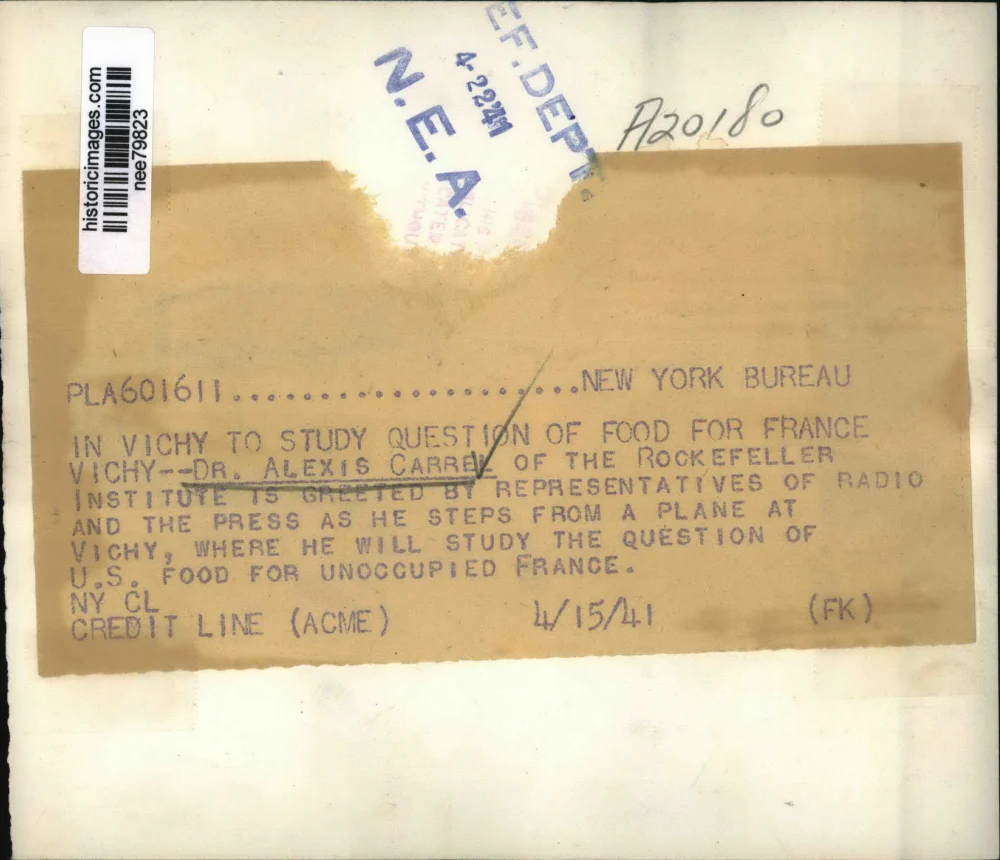 1941 Press Photo Dr.Alexis Carrel, Study question of Food for Unoccupied France. - Image 2