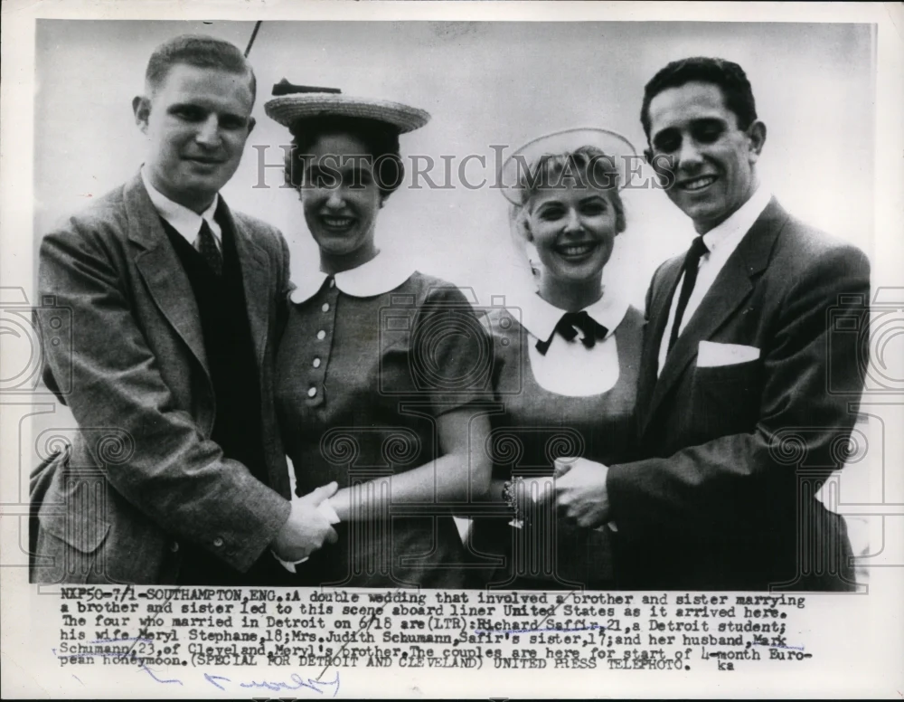 1955 Press Photo Double Wedding of Brother & Sister Marrying Other Siblings
