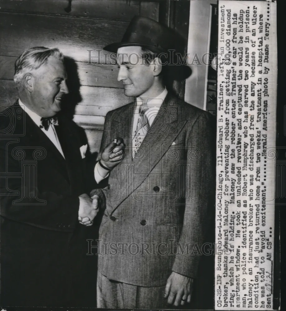 1950 Press Photo Edward B. Trainer, Edward Maloney in Chicago - nef23726