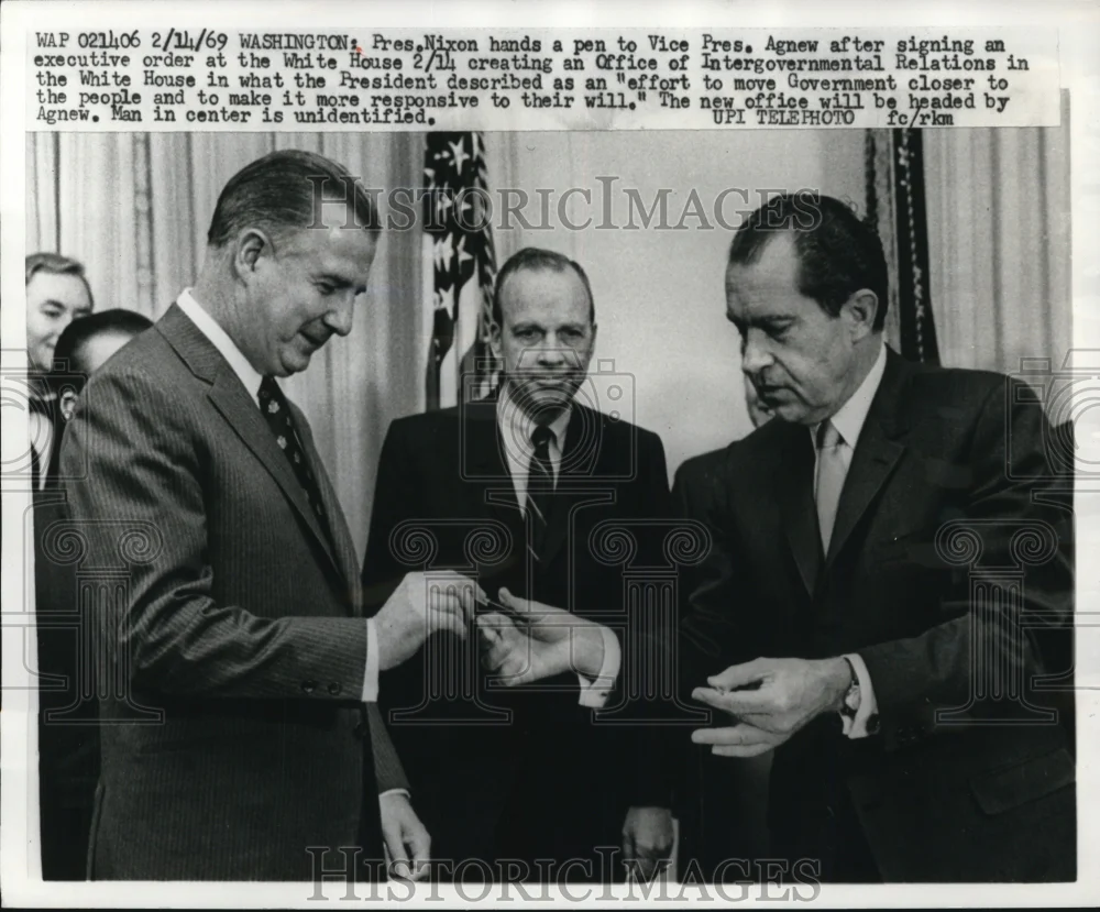 1969 Press Photo Richard Nixon, Spiro Agnew at Intergovernmental Ceremony in DC