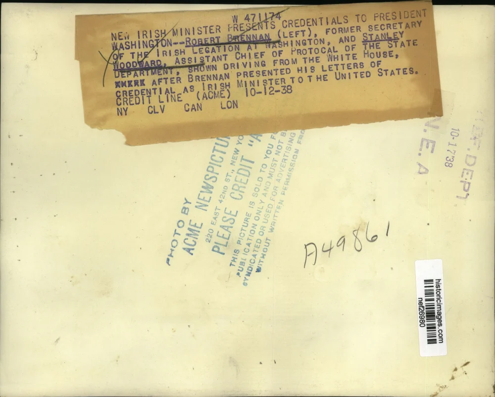 1938 Press Robert Brennan & Stanley Woodward Shown Driving From White House - Image 2