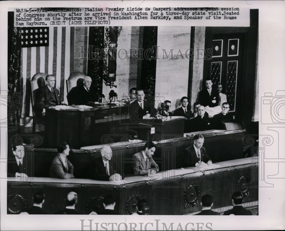 1951 Press Photo Alcide de Gasperi at U.S. Congress Session - nef28100